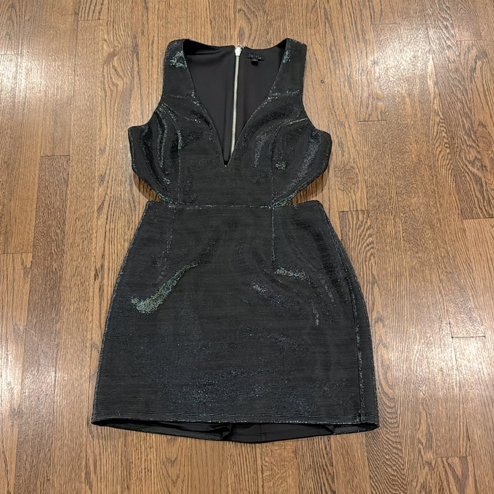 NBD Charlie gunmetal sleeveless cutout mini dress size medium.